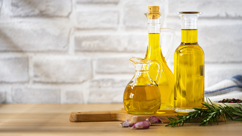cooking oils on a kitchen countertop