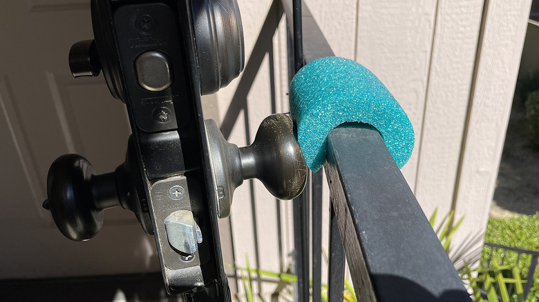 pool noodle on rail