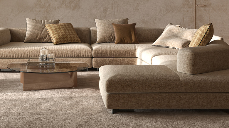 Living room with beige carpet