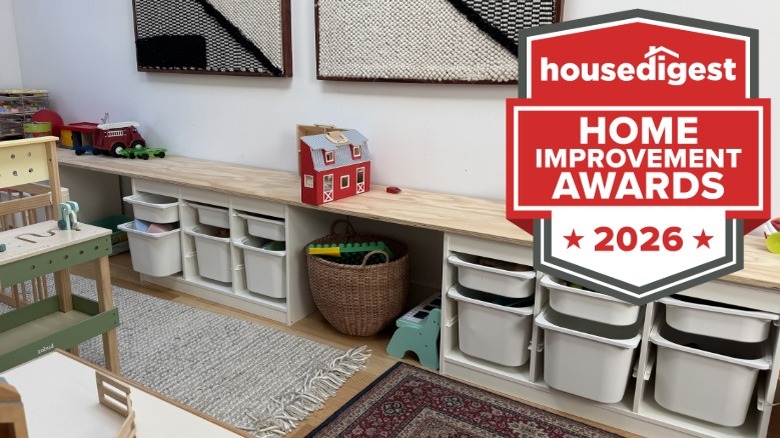 Multiple IKEA TROFAST organizers arranged side-by-side to create a play area