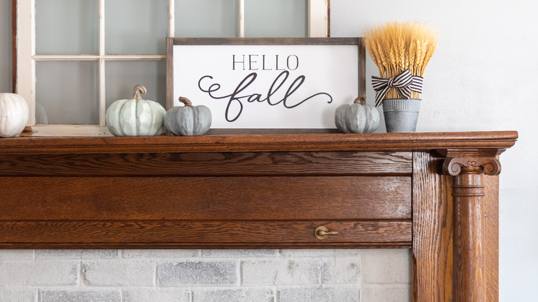Mantle decorated for fall