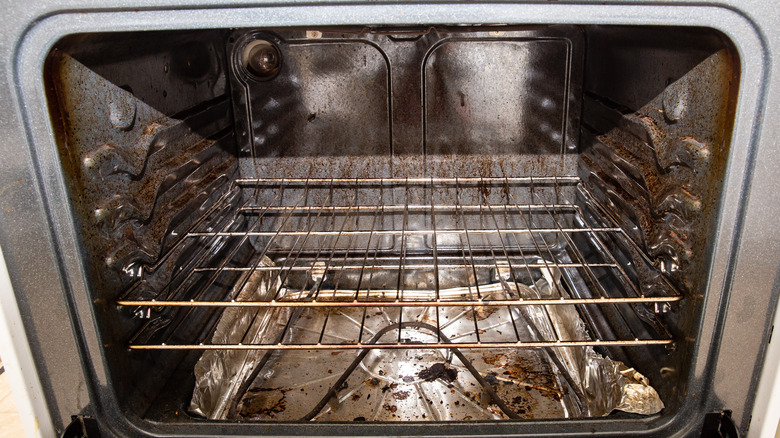 Inside a dirty oven