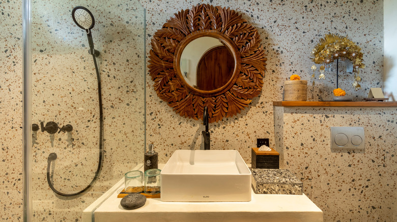 Bathroom wall with terrazzo tiles