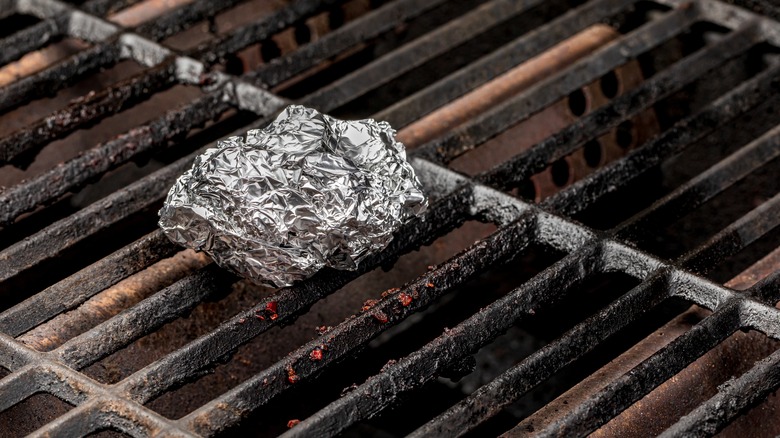 ball of foil on grill