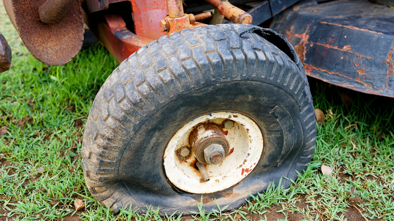 Flat tire of a lawn mower