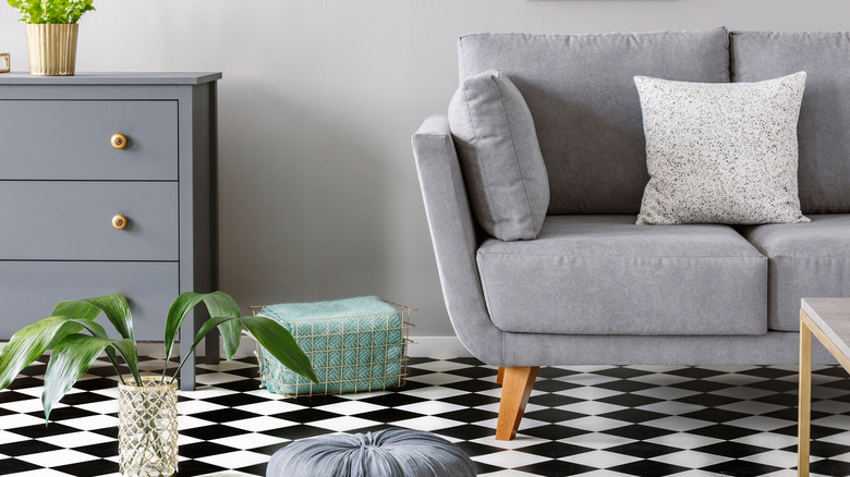 Checkerboard carpet at home