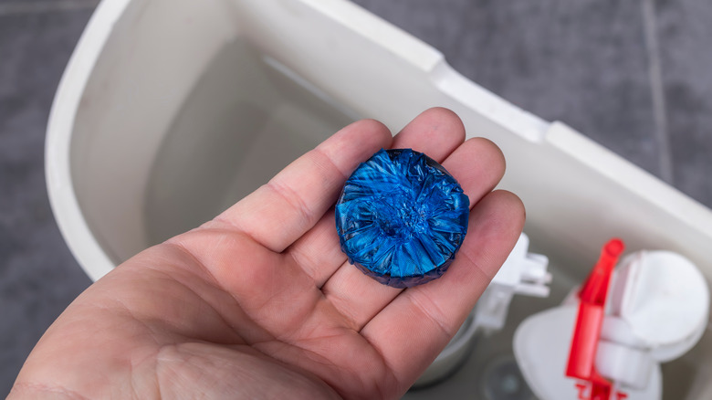 blue tablet toilet bowl