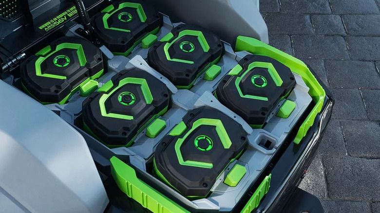 The 6 battery array in EGO's riding lawn mower
