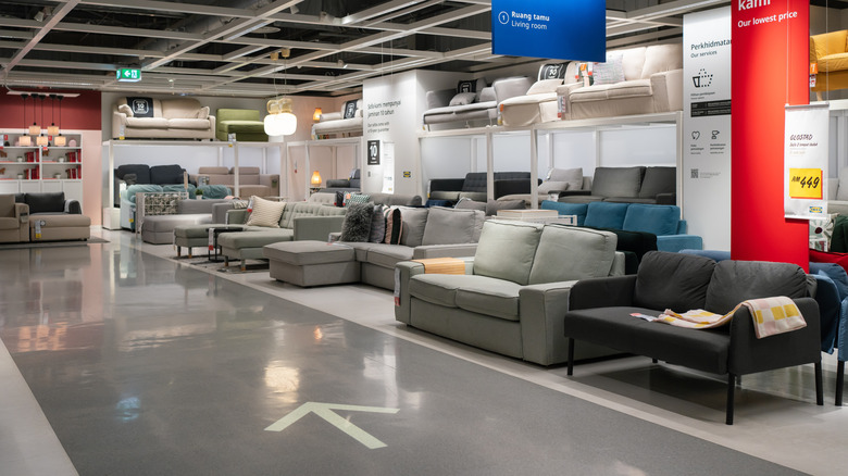 A variety of sofas in an IKEA showroom