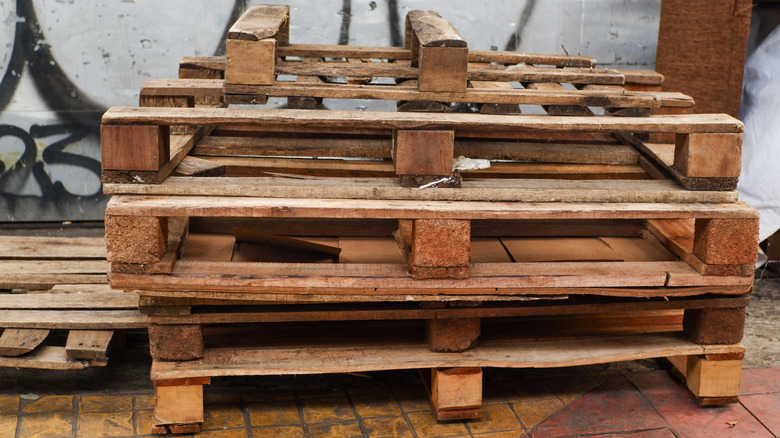 stack of dirty wood pallet