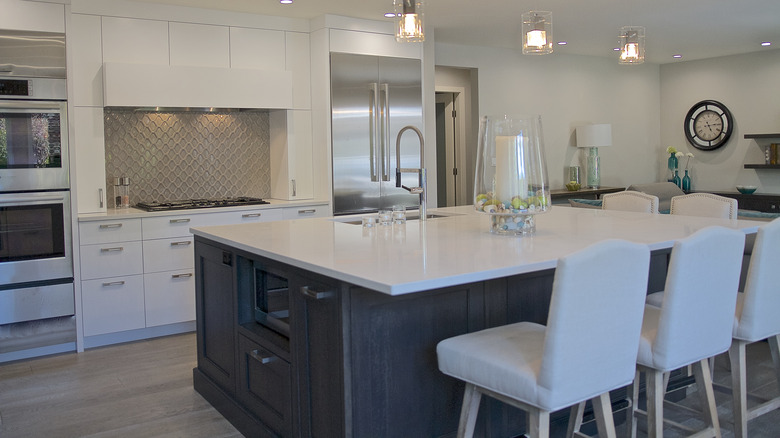 Large navy blue kitchen island