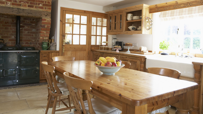 farmhouse table as kitchen island