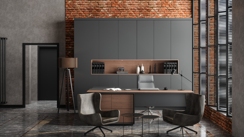 A dark and cozy home office