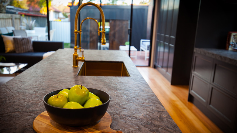 Suede granite island