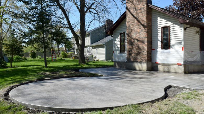 cement patio in backyard