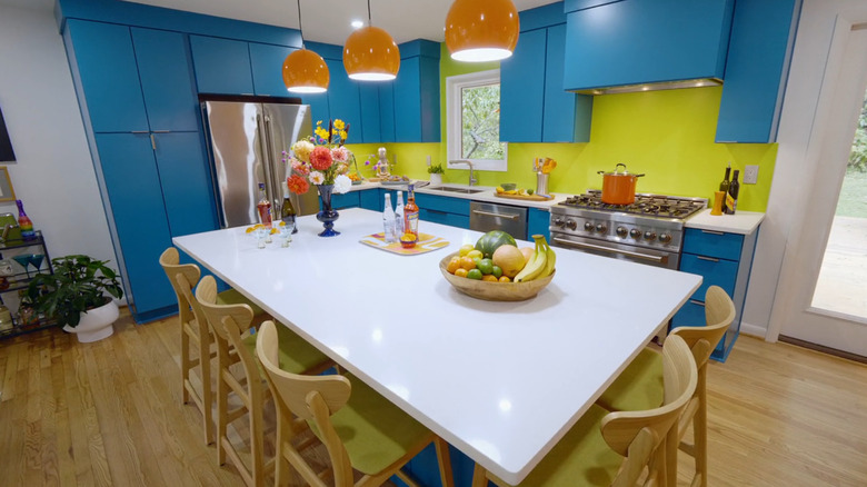 blue and green kitchen