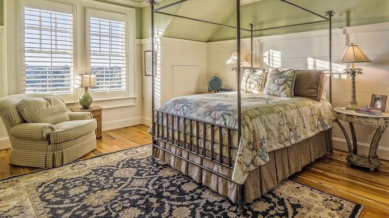 Bedroom with a large area rug