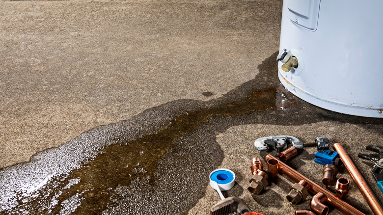 A leaking nozzle on an electric water heater.