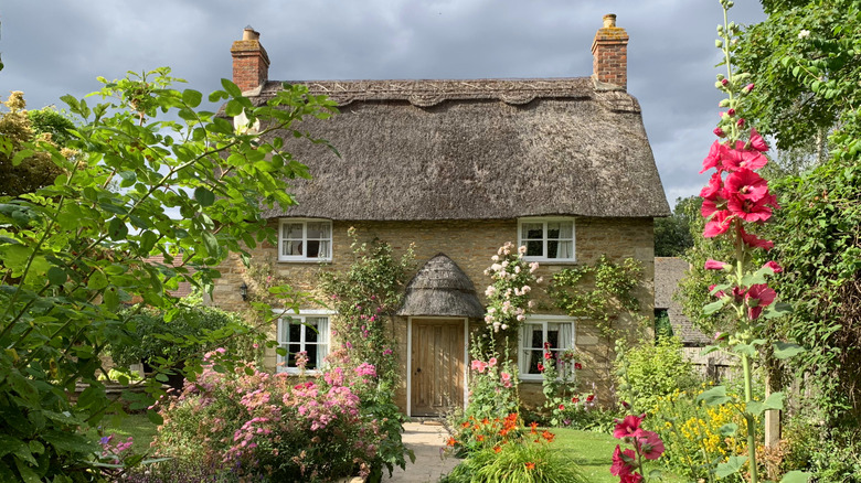 English cottage with lush garden