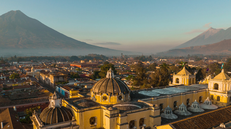 Scenic aerial view of Antigua city at sunris