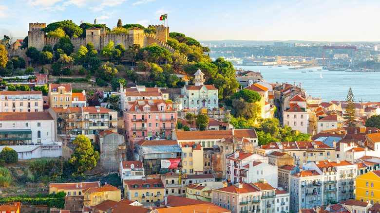 Lisbon, Portugal skyline at Sao Jorge Castle at sunset