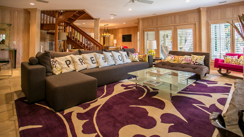 Living room with a large custom rug