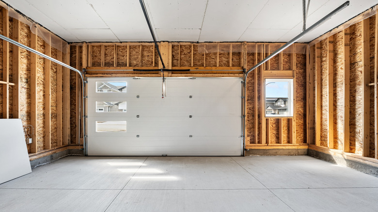 The interior of an empty garage.