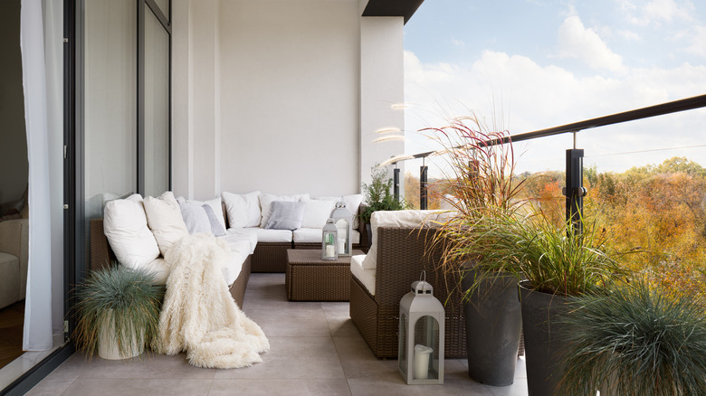 balcony with white couch