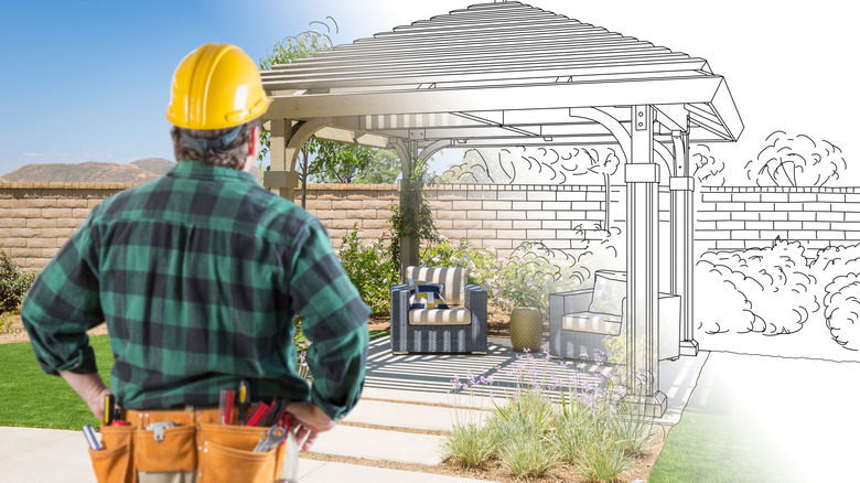 worker with patio design