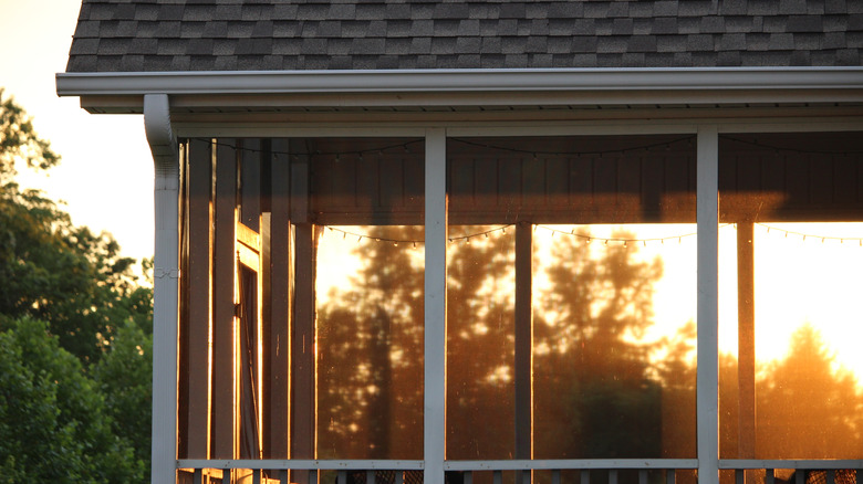 a screened-in porch