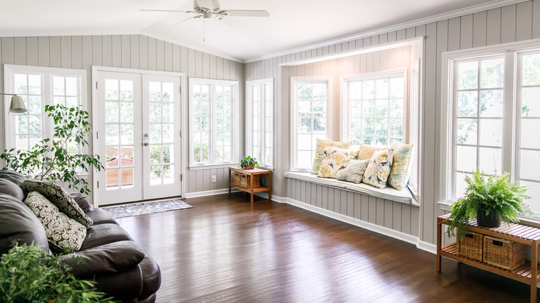 gray and white sunroom