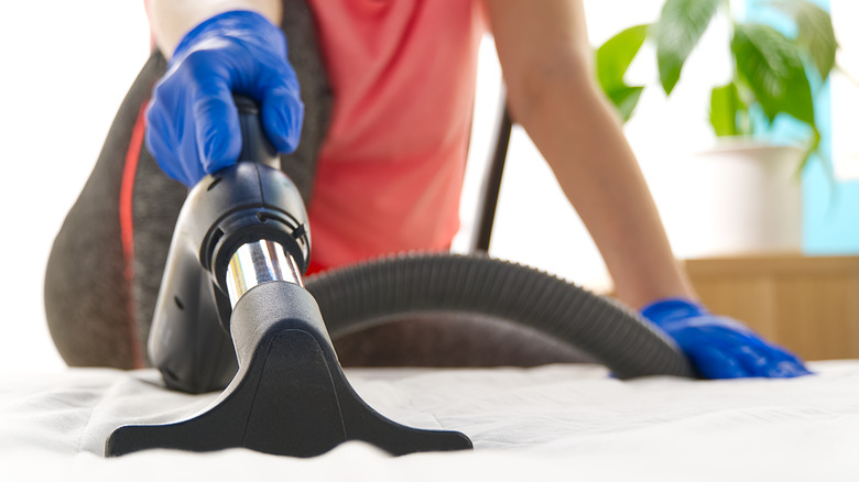 Person vacuuming a mattress