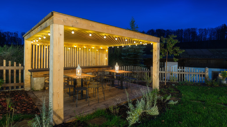 gazebo with lights at night