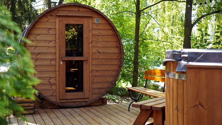 Outdoor sauna in a garden