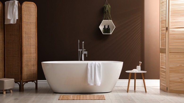 ceramic bathtub in modern bathroom