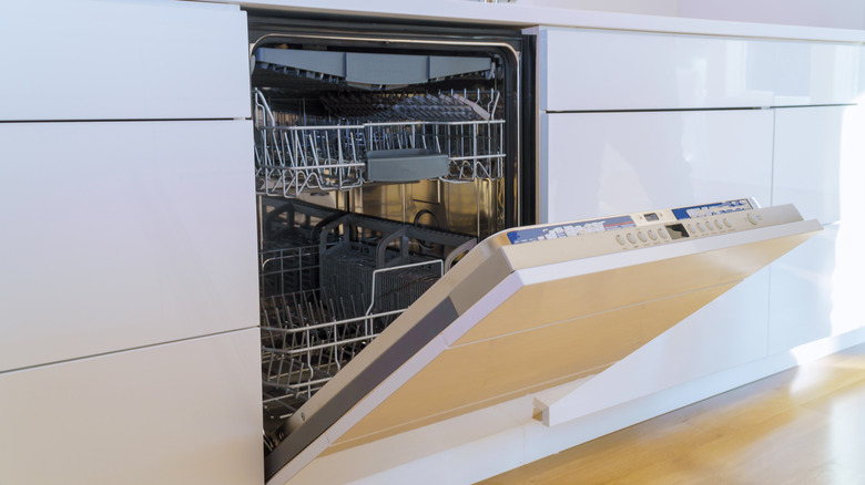 modern dishwasher with stainless steel interior