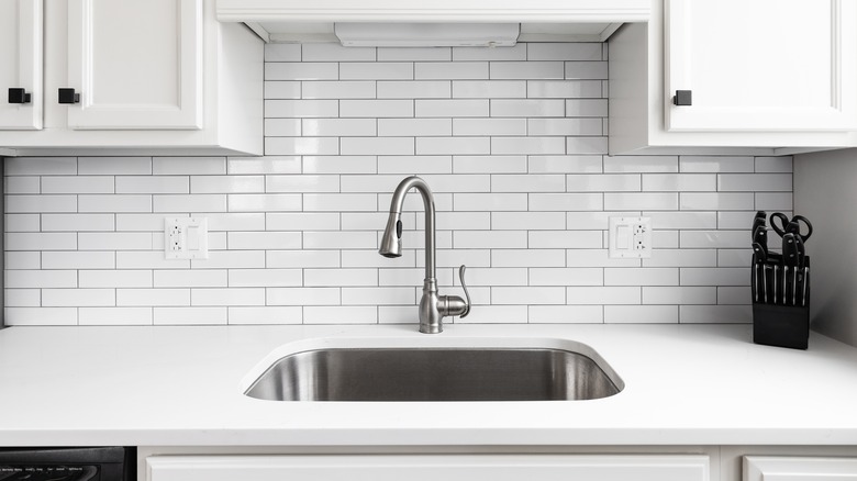 white concrete countertop with sink