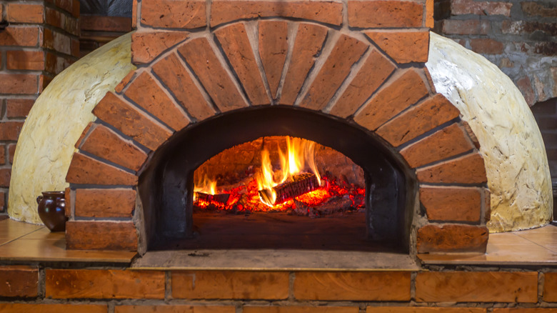 A brick-built pizza oven