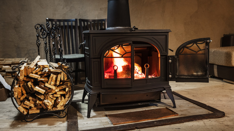 Wood burning stove and firewood