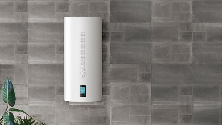 Modern water heater installed in a bathroom