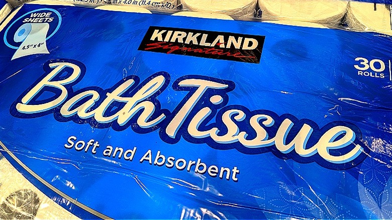 Close-up image of Costco's Kirkland Signature bath tissue 30 pack