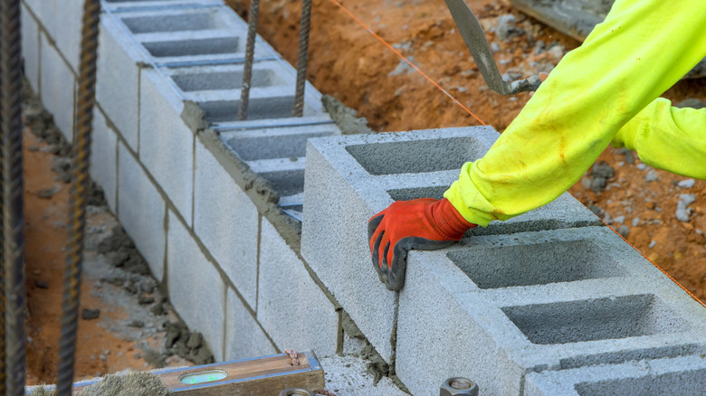 Cinder blocks being used for the foundations and basement of a new building