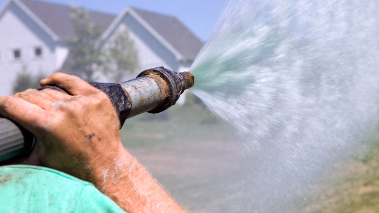 person spraying hydroseed slurry