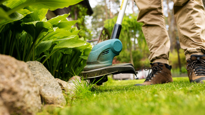 Edging around borders with a string trimmer