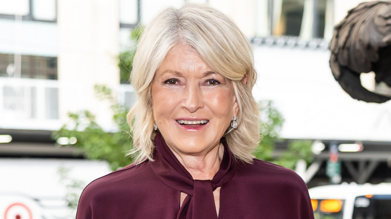 Martha Stewart smiles while standing on a city street