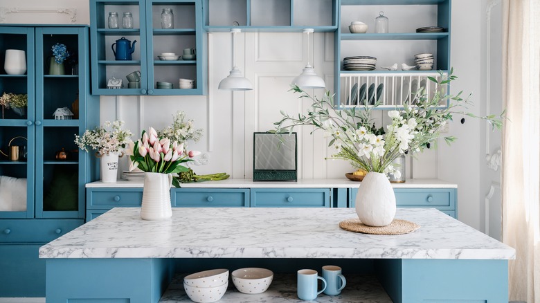 chic kitchen with marble counters 
