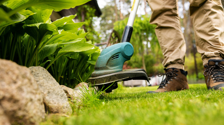 Edging around borders with a string trimmer