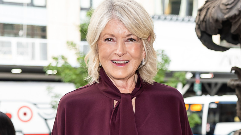 Martha Stewart smiles while standing on a city street
