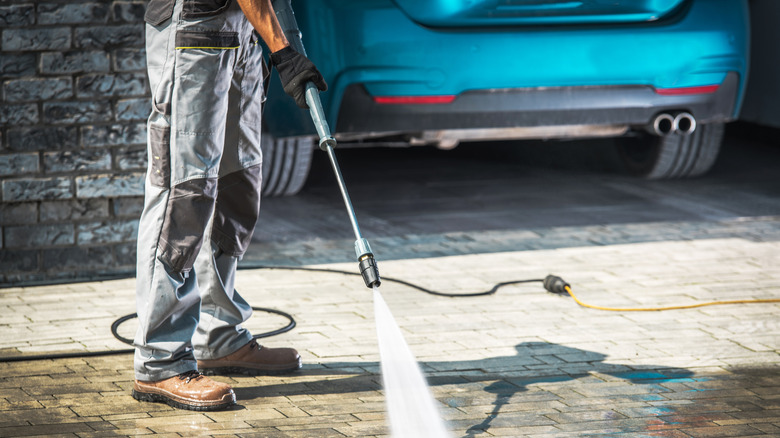 Pressure washing driveway