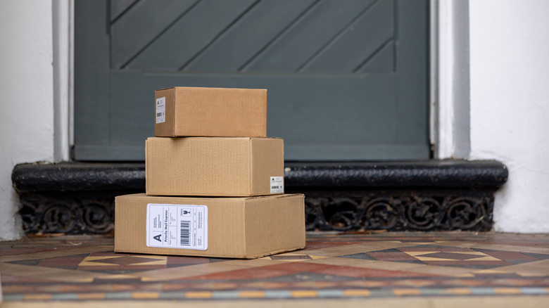 Delivery boxes on the front step of a house